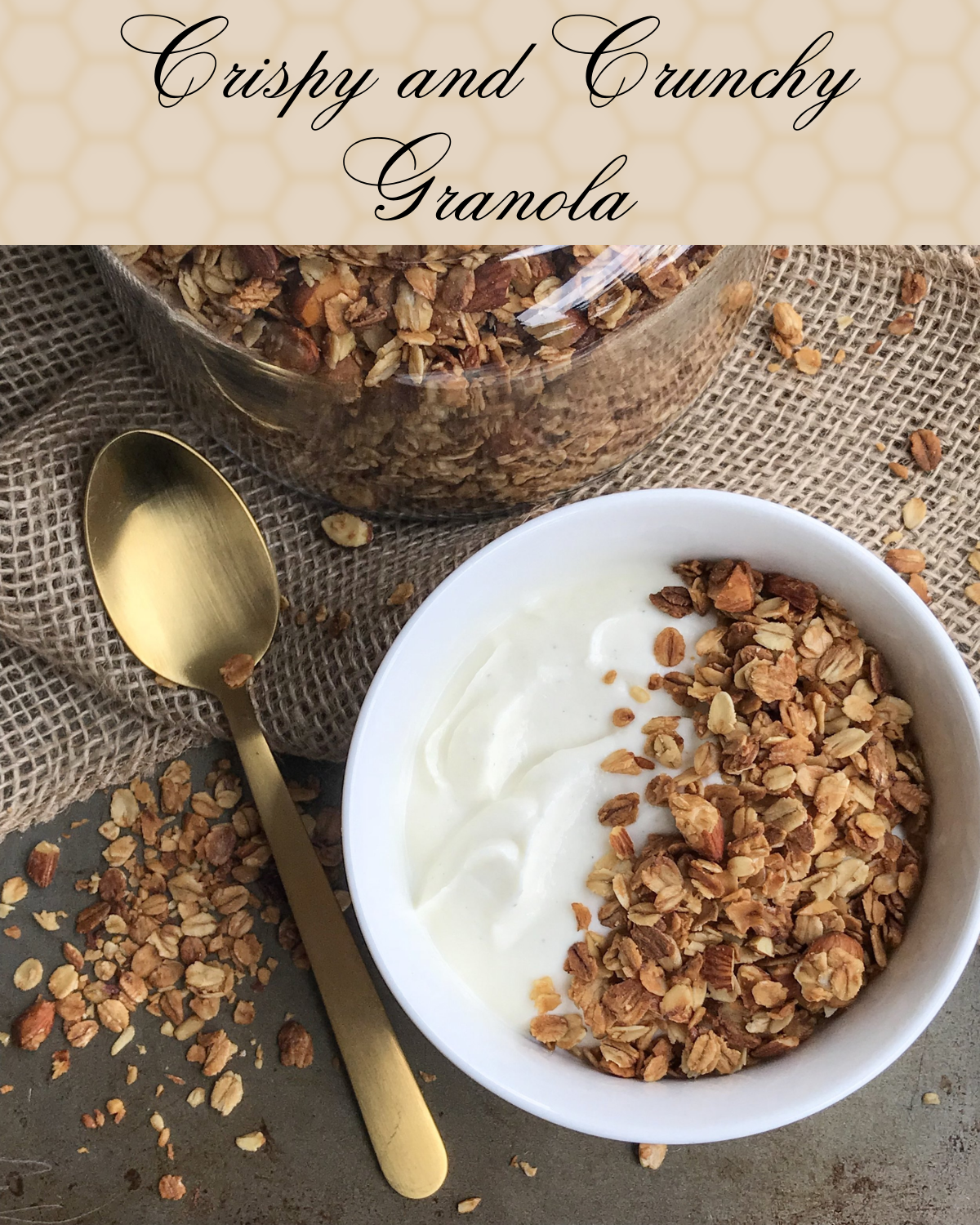 Crispy and Crunchy Granola with Yogurt - Healthy Breakfast or Snack Crispy and crunchy granola cereal served with yogurt, ideal for a nutritious breakfast or snack.