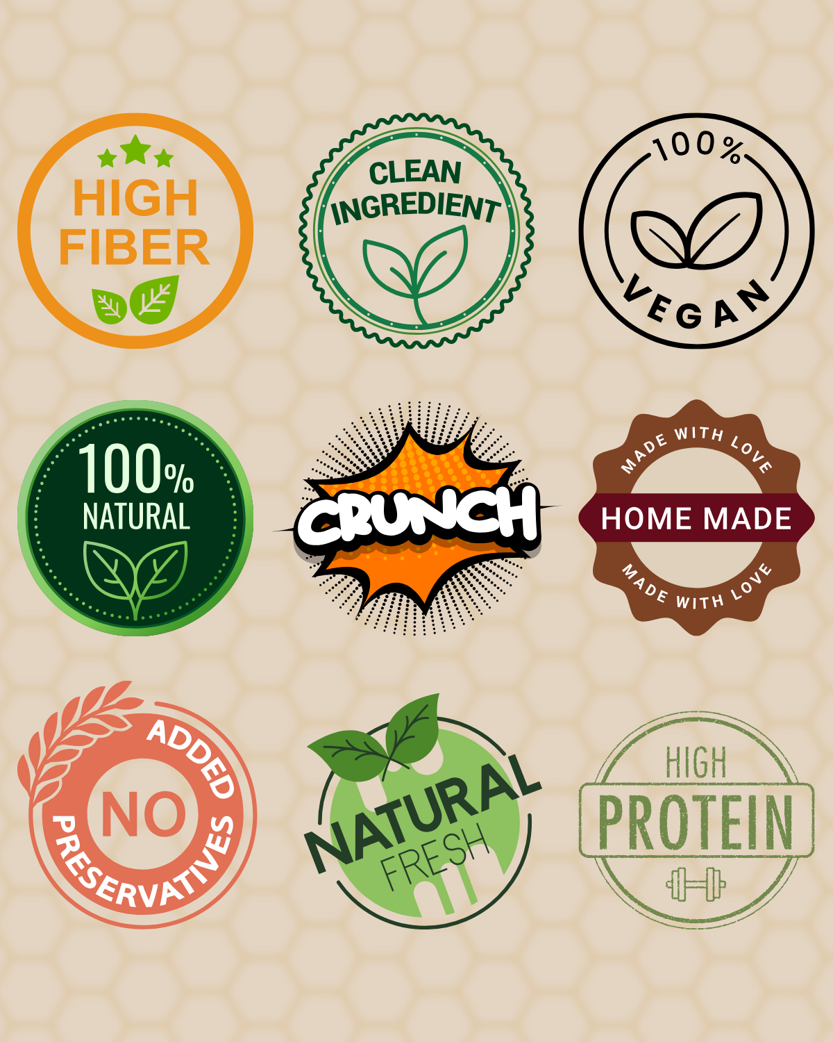 Granola Cereal & Oatmeal Benefits — Natural, High Protein Badges showing Granola cereal and oatmeal benefits: high fiber, clean ingredients, vegan, homemade, no preservatives, natural, high protein.